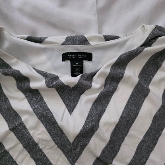 White House Black Market gray/metallic and white chevron 3/4 sleeve top - Picture 2 of 4